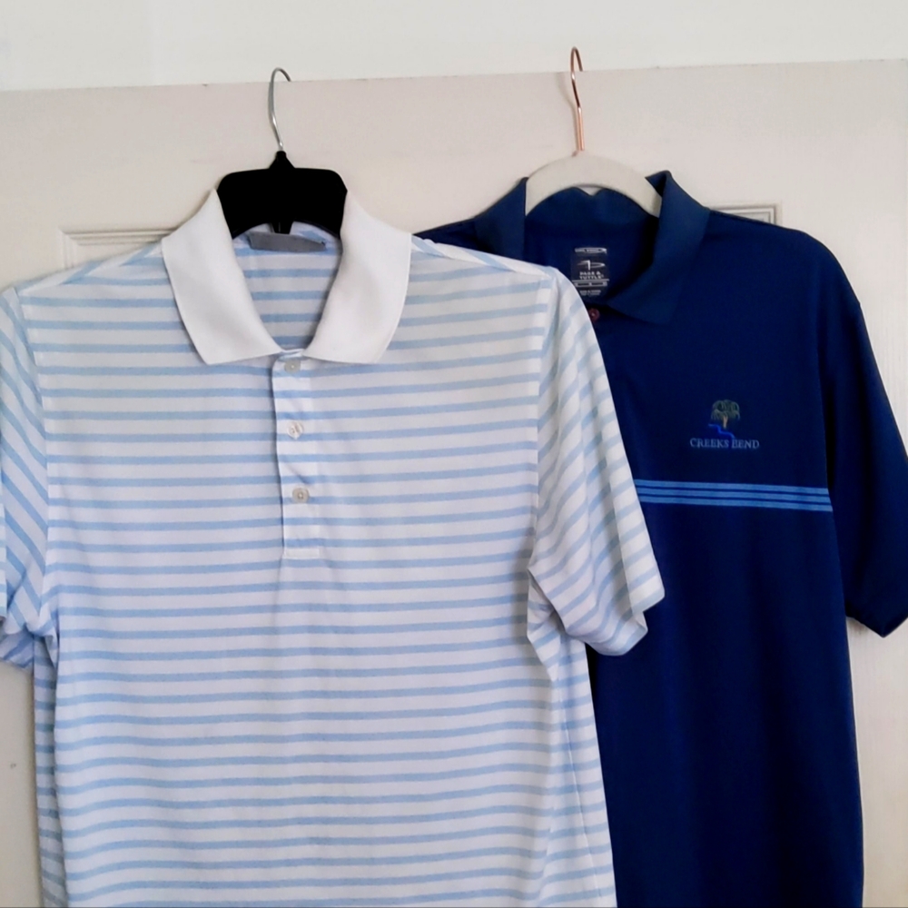 Ashworth Polo,  blue white , L 28" chest 22" Polyester. Men's, Size M